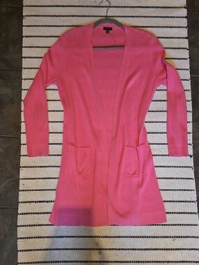 Talbots Pink Open-Front Long Cardigan with Pockets